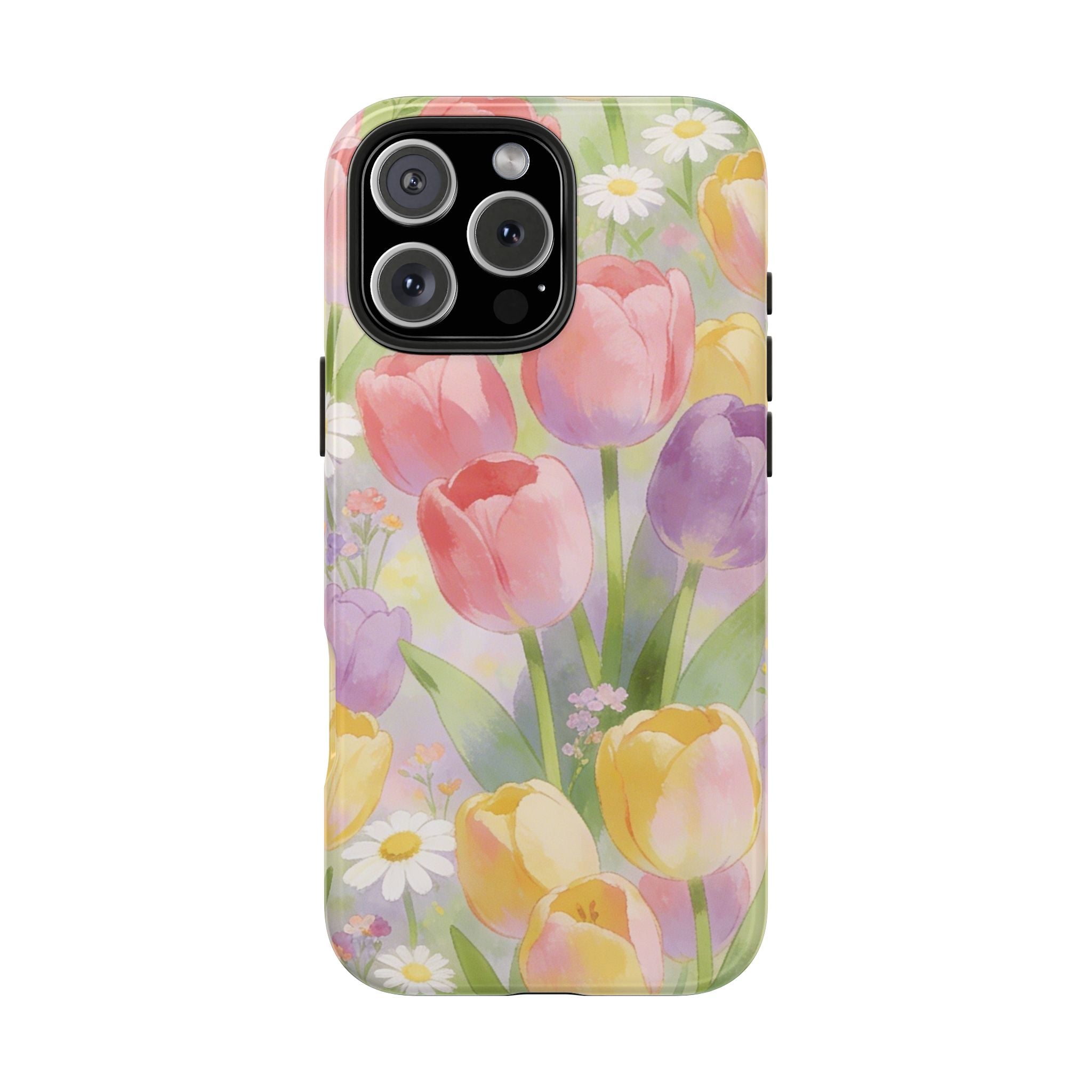 Floral Tulip Tough Phone Case — Pastel Watercolor Flowers Protective Cover