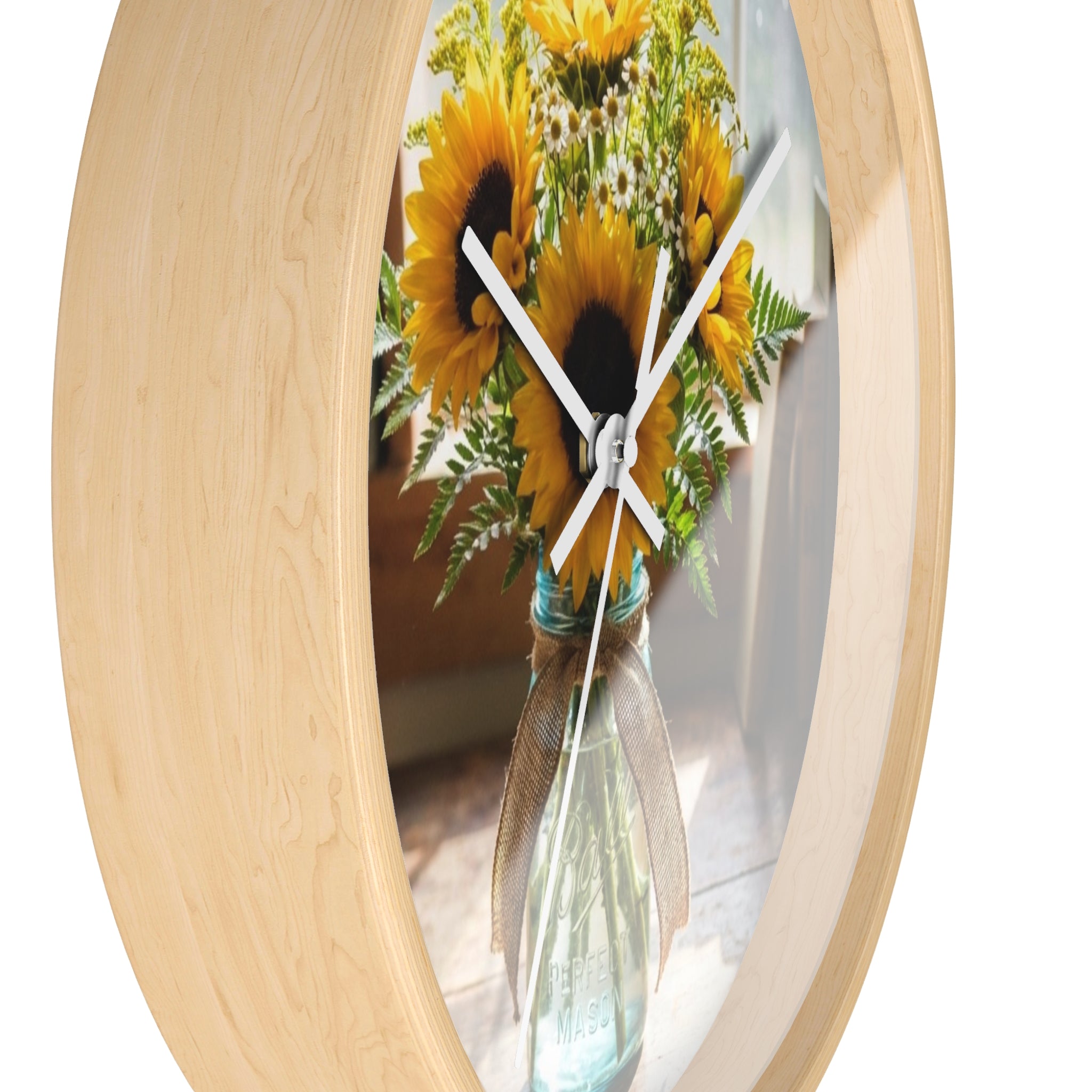 Sunflower Bouquet Wall Clock — Rustic Floral Kitchen Clock