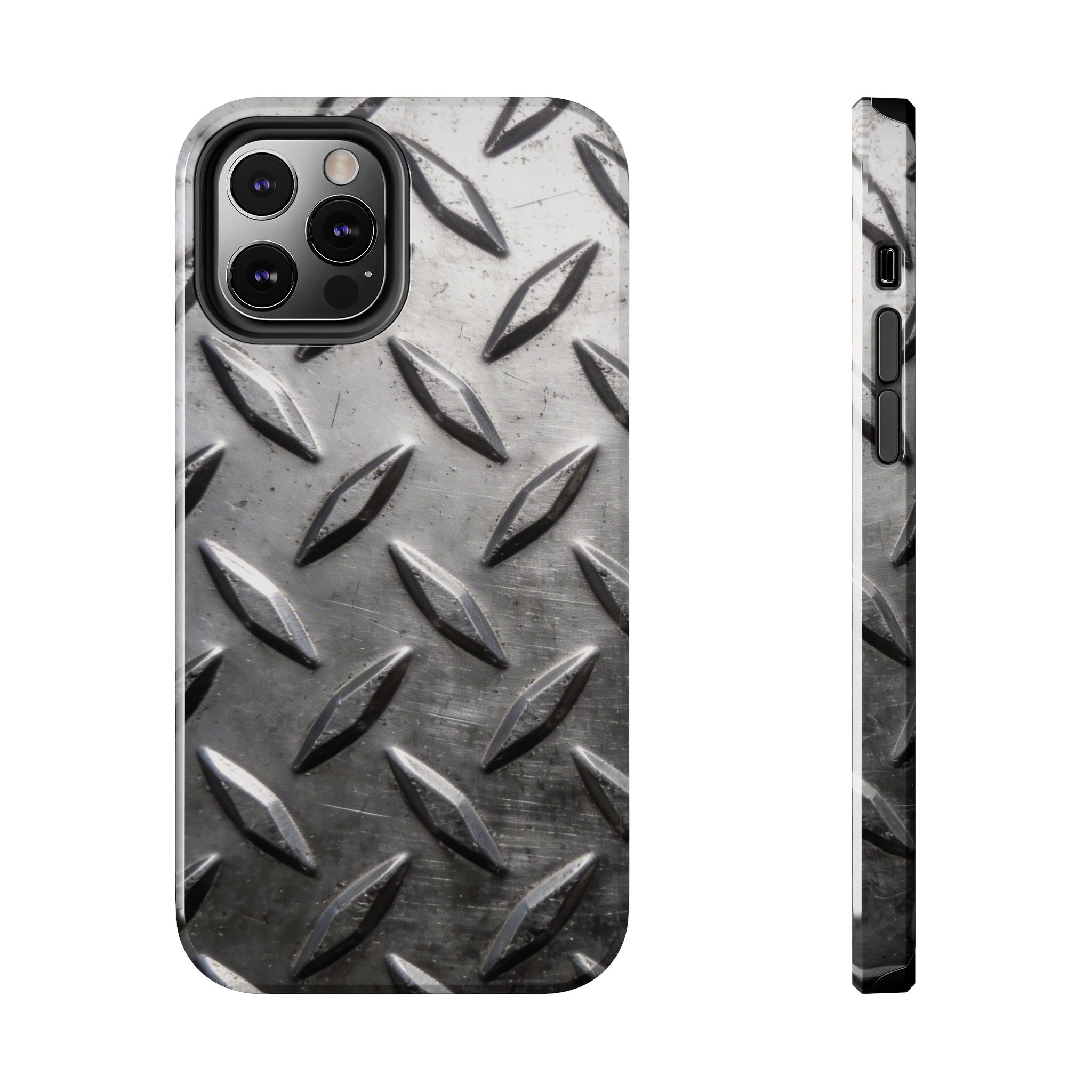 Diamond Plate Tough Phone Case — Industrial Metal Texture Protective Cover