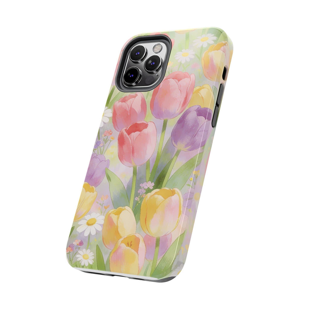 Floral Tulip Tough Phone Case — Pastel Watercolor Flowers Protective Cover