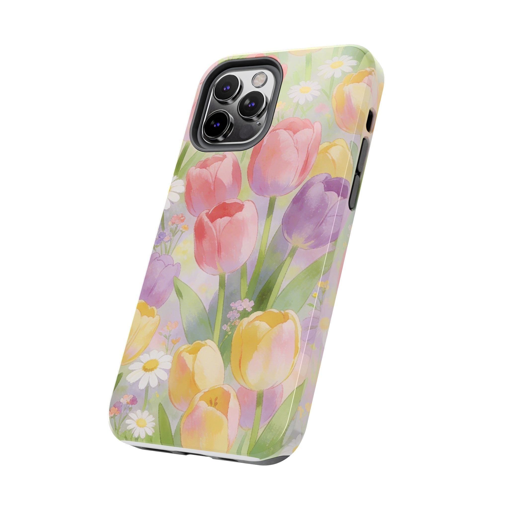 Floral Tulip Tough Phone Case — Pastel Watercolor Flowers Protective Cover