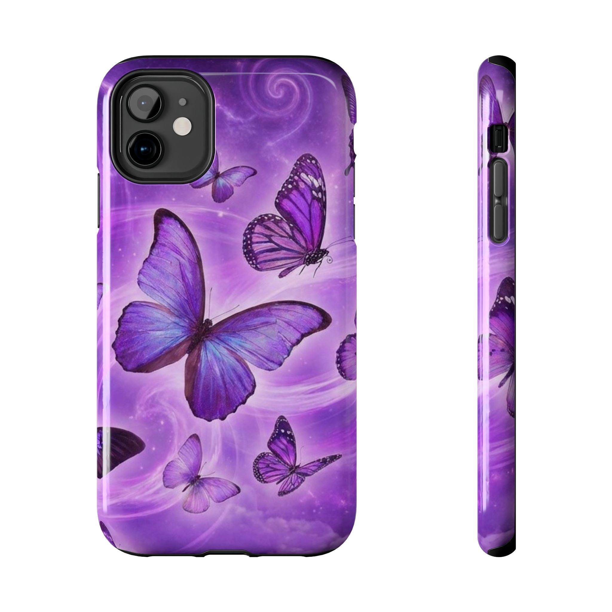 Purple Butterfly Tough Phone Case — Protective iPhone Case with Violet Butterflies