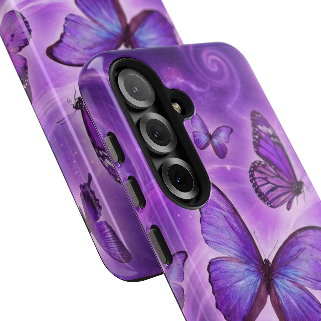 Purple Butterfly Tough Phone Case — Protective iPhone Case with Violet Butterflies