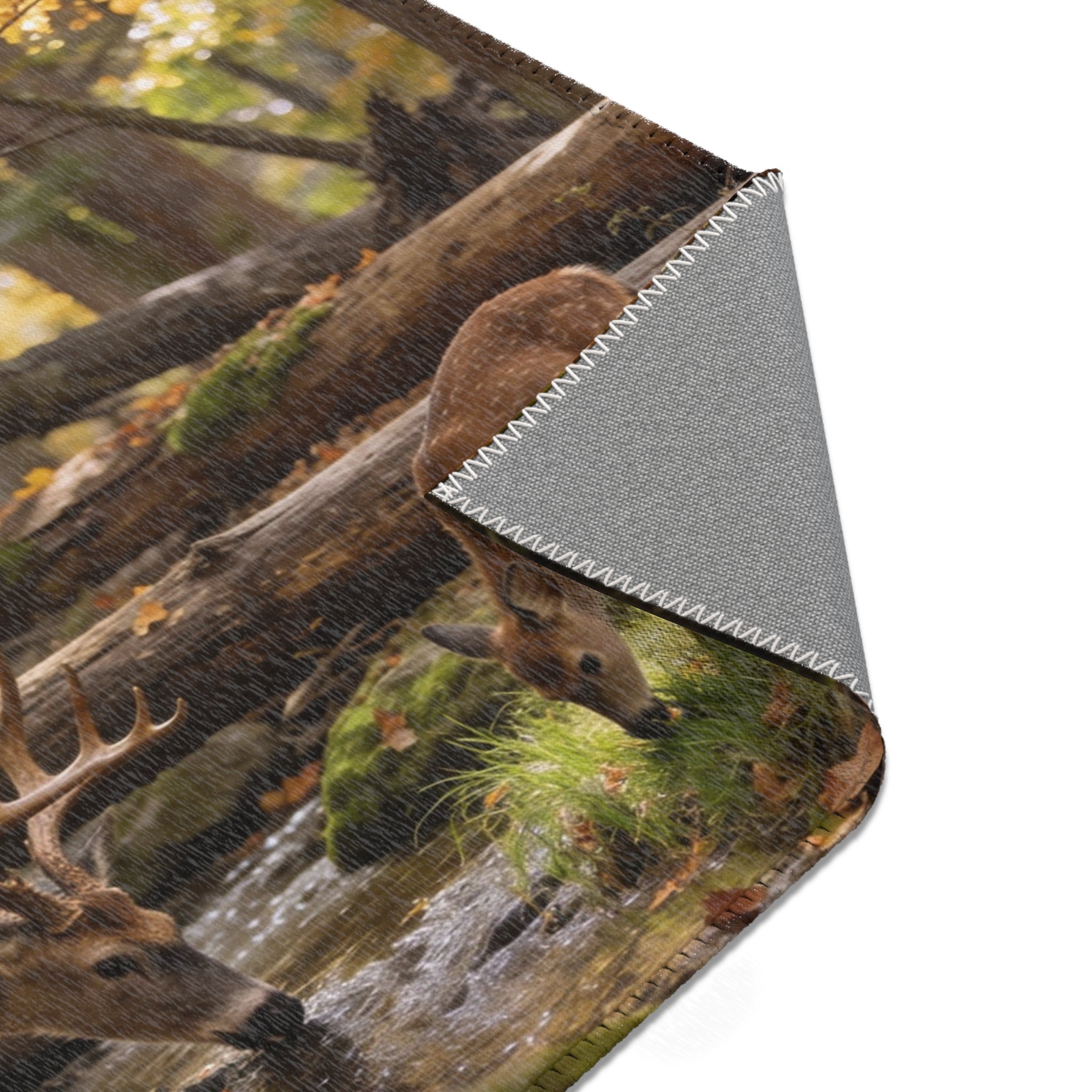 Deer Forest Area Rug — Rustic Woodland Wildlife Accent Rug