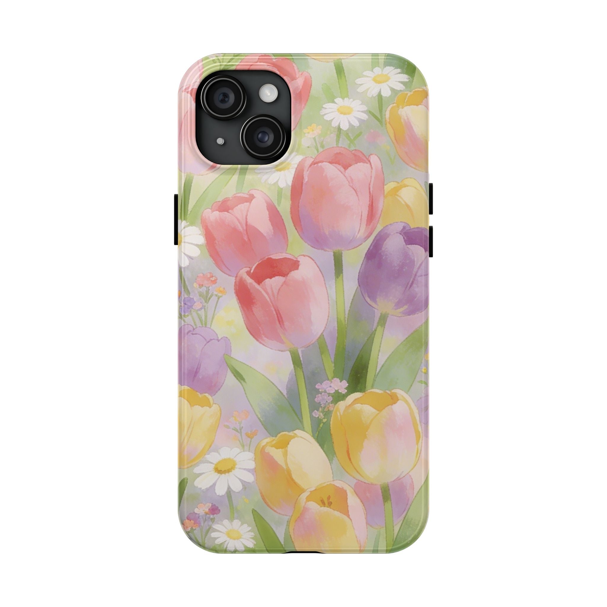 Floral Tulip Tough Phone Case — Pastel Watercolor Flowers Protective Cover