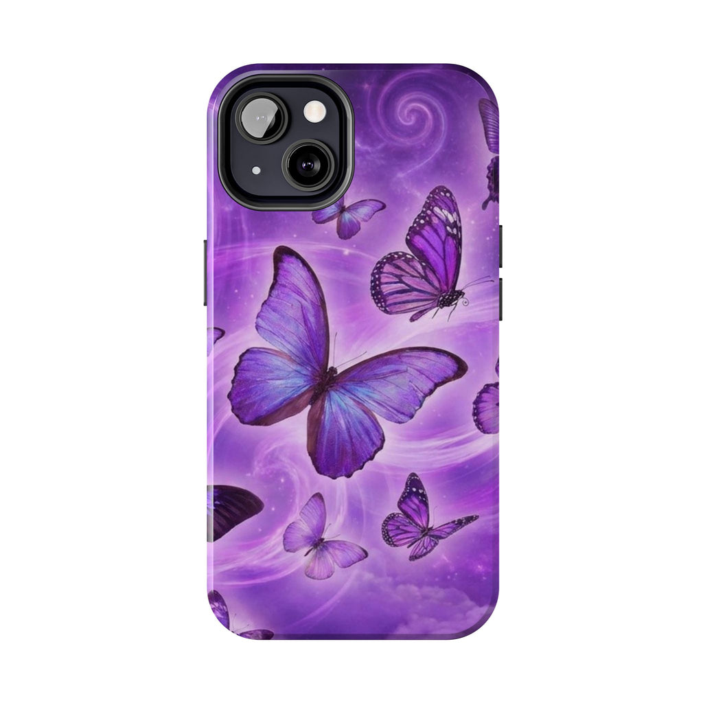 Purple Butterfly Tough Phone Case — Protective iPhone Case with Violet Butterflies