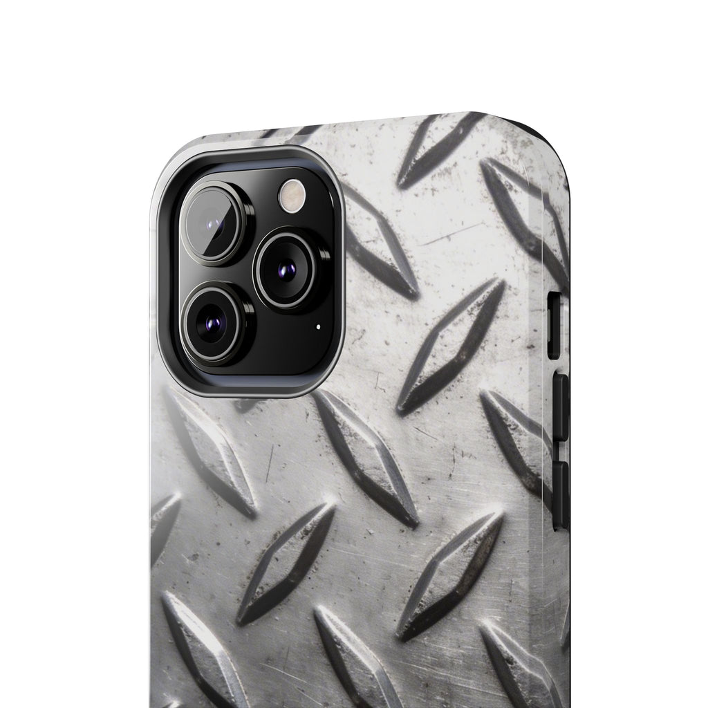 Diamond Plate Tough Phone Case — Industrial Metal Texture Protective Cover