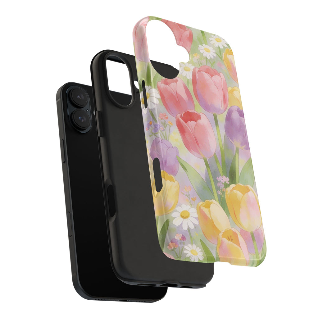 Floral Tulip Tough Phone Case — Pastel Watercolor Flowers Protective Cover