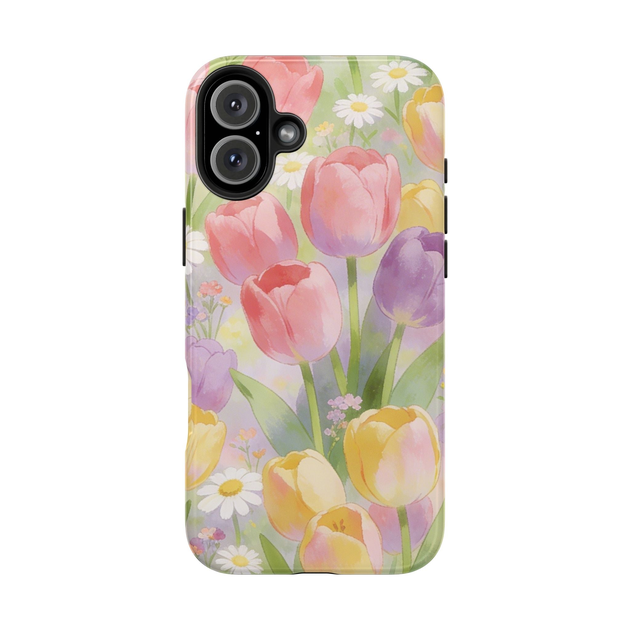 Floral Tulip Tough Phone Case — Pastel Watercolor Flowers Protective Cover