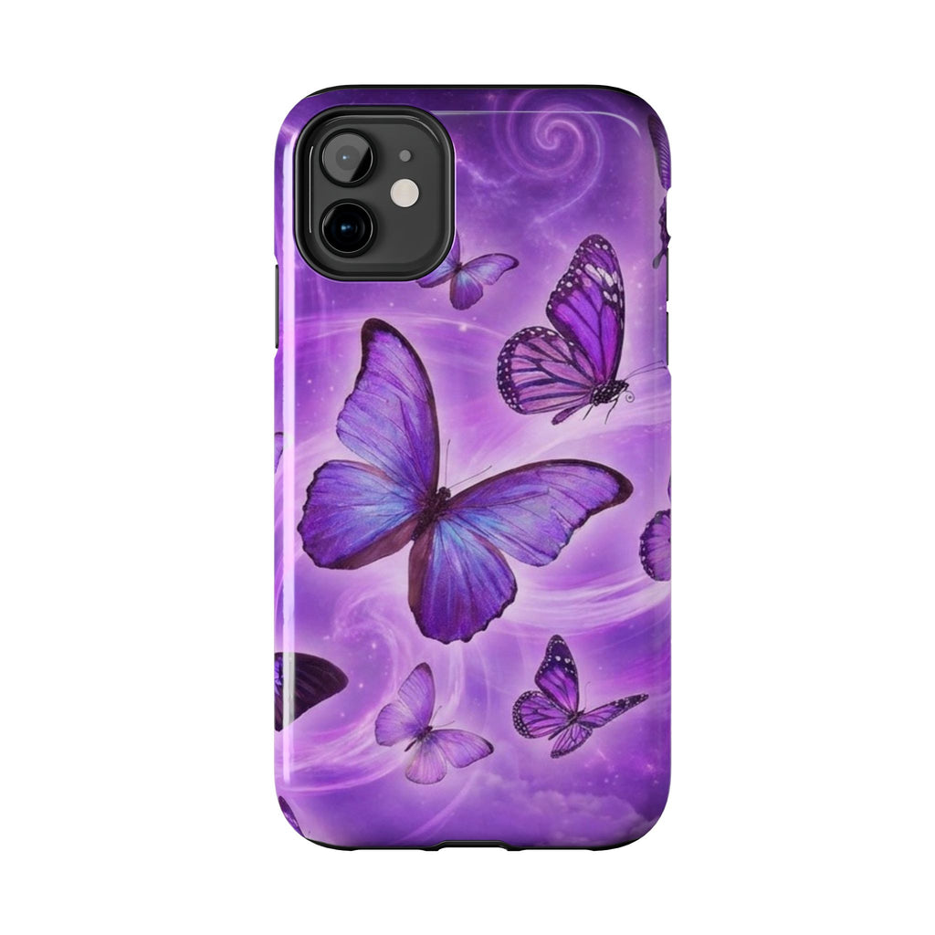 Purple Butterfly Tough Phone Case — Protective iPhone Case with Violet Butterflies