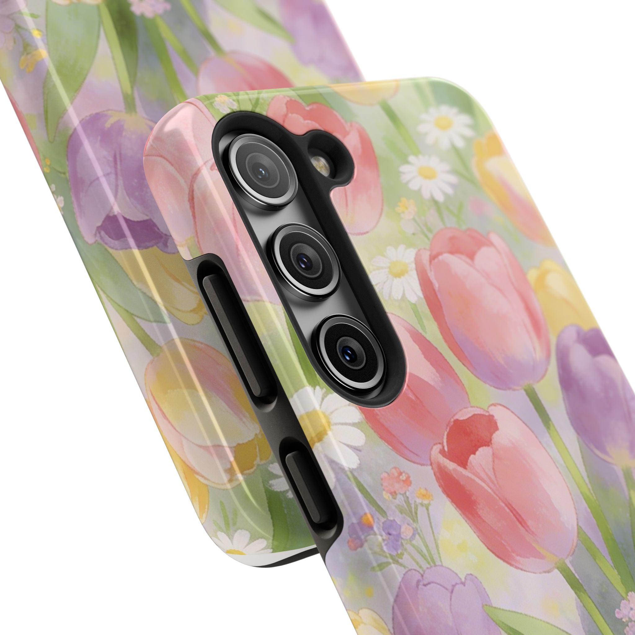 Floral Tulip Tough Phone Case — Pastel Watercolor Flowers Protective Cover