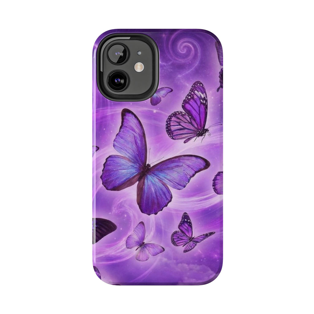 Purple Butterfly Tough Phone Case — Protective iPhone Case with Violet Butterflies