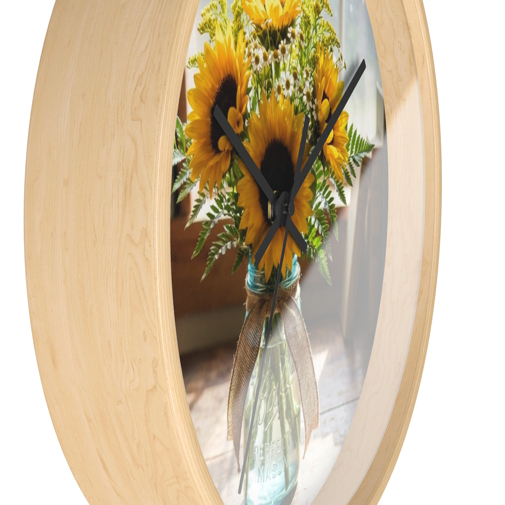 Sunflower Bouquet Wall Clock — Rustic Floral Kitchen Clock