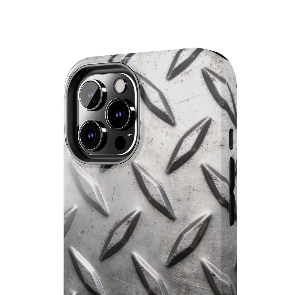 Diamond Plate Tough Phone Case — Industrial Metal Texture Protective Cover
