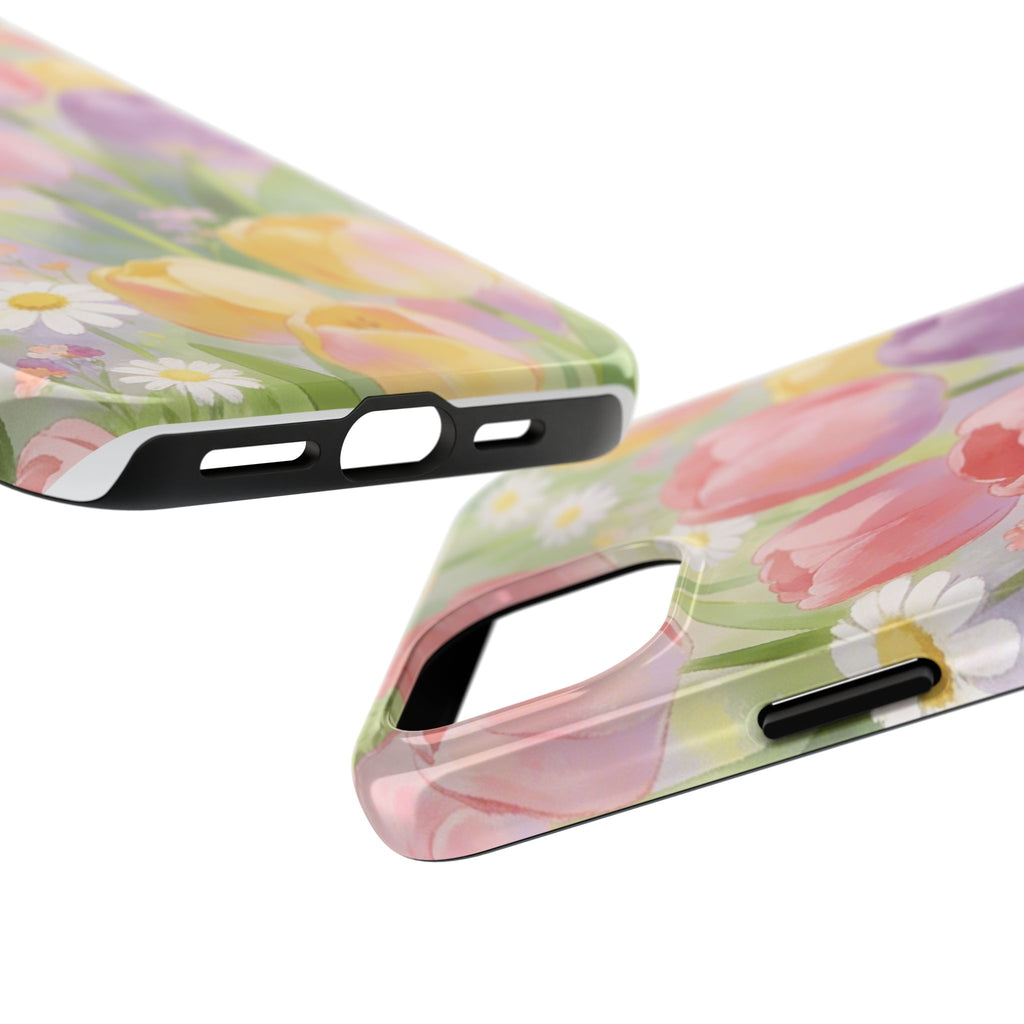 Floral Tulip Tough Phone Case — Pastel Watercolor Flowers Protective Cover