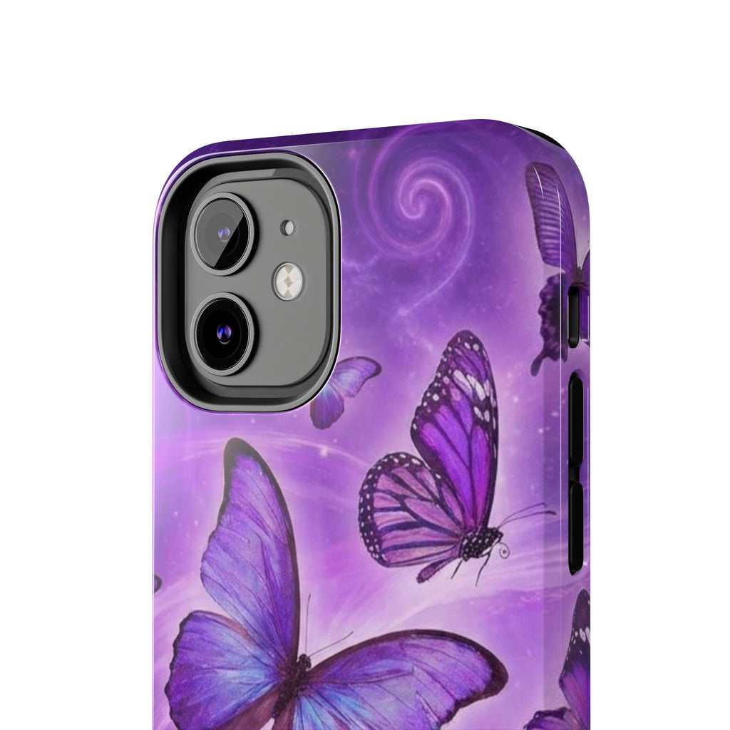 Purple Butterfly Tough Phone Case — Protective iPhone Case with Violet Butterflies