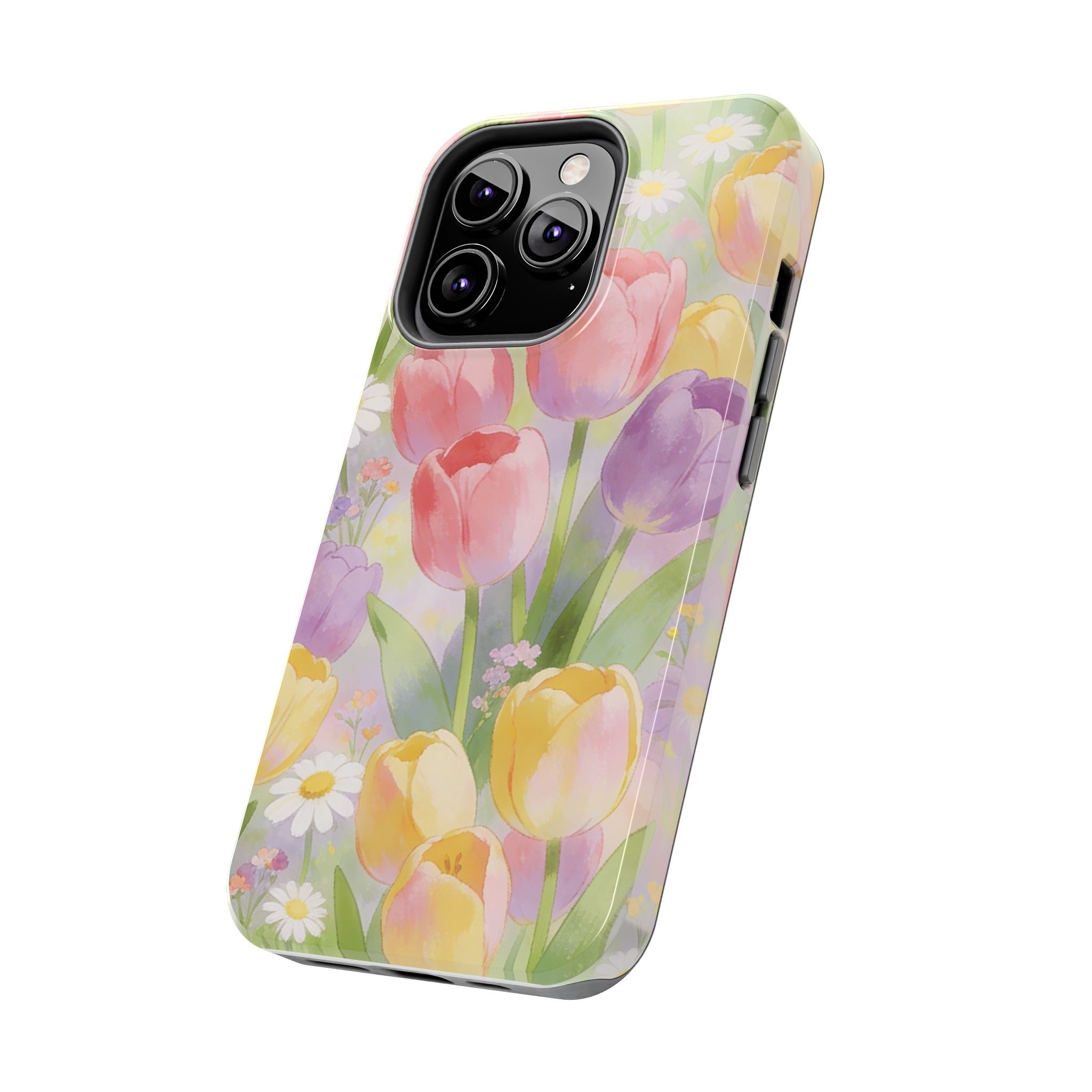 Floral Tulip Tough Phone Case — Pastel Watercolor Flowers Protective Cover