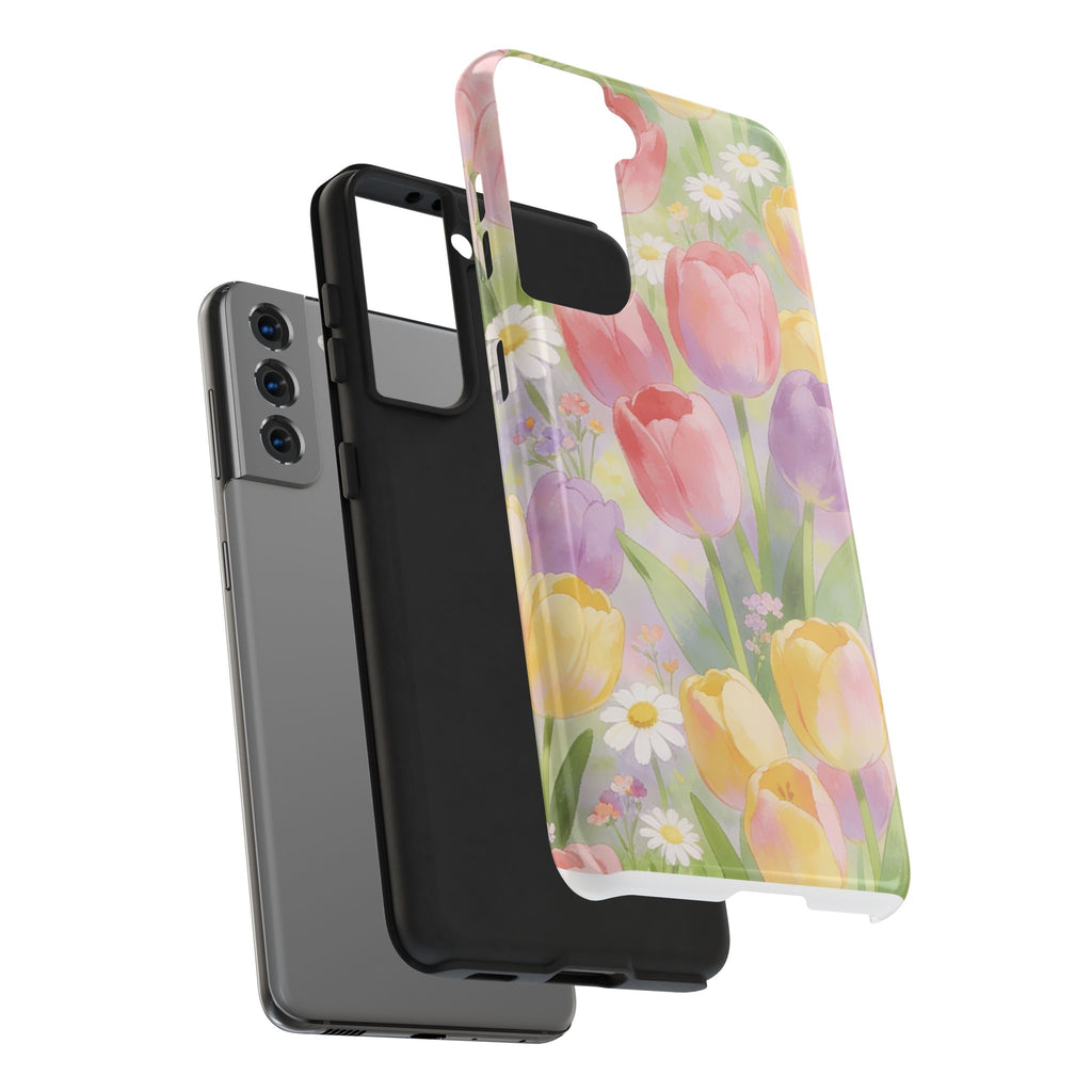 Floral Tulip Tough Phone Case — Pastel Watercolor Flowers Protective Cover
