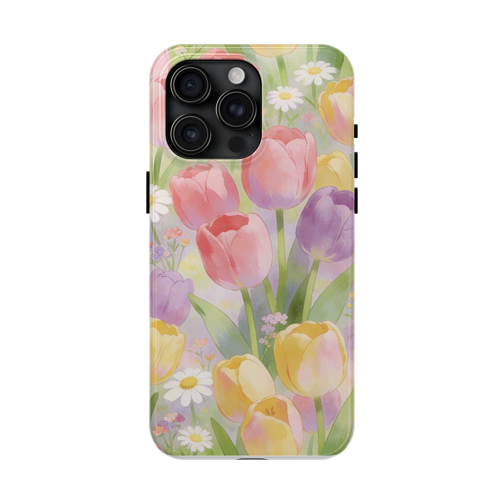 Floral Tulip Tough Phone Case — Pastel Watercolor Flowers Protective Cover