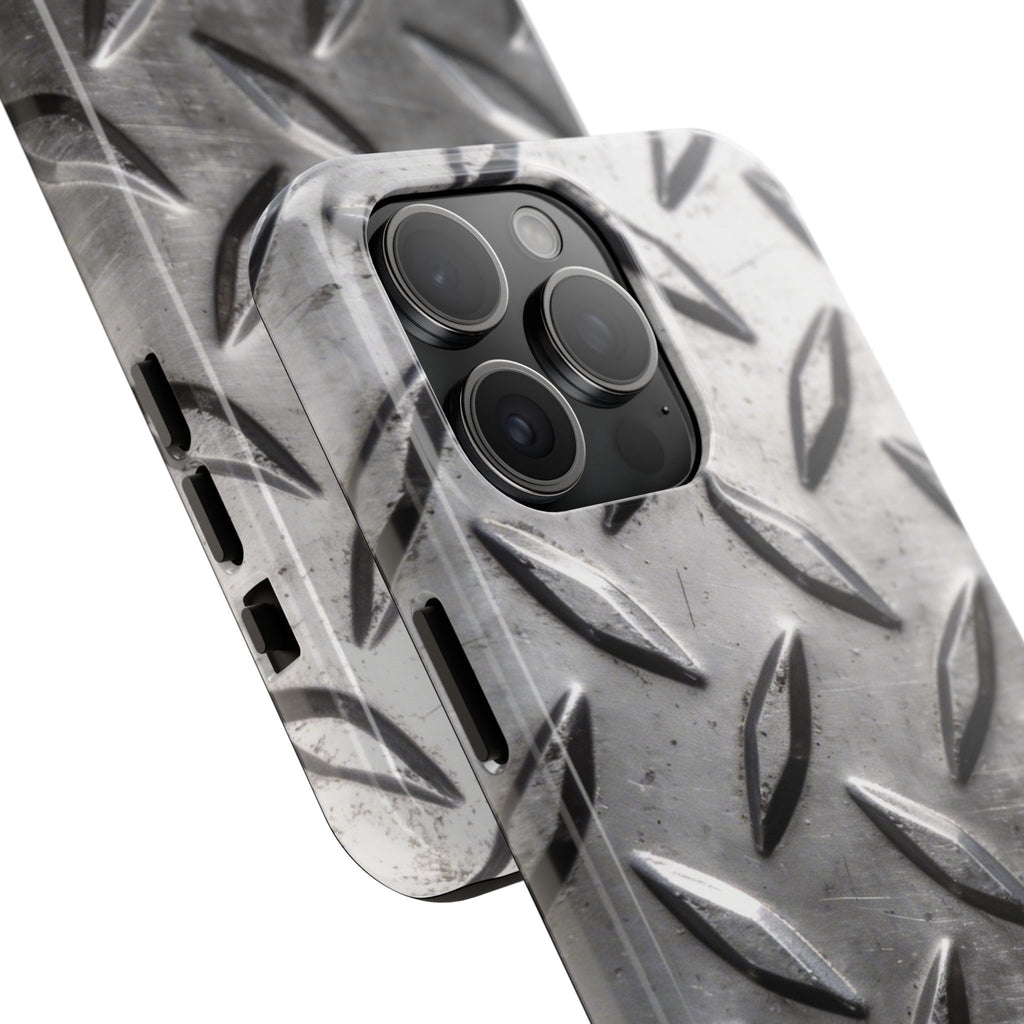 Diamond Plate Tough Phone Case — Industrial Metal Texture Protective Cover