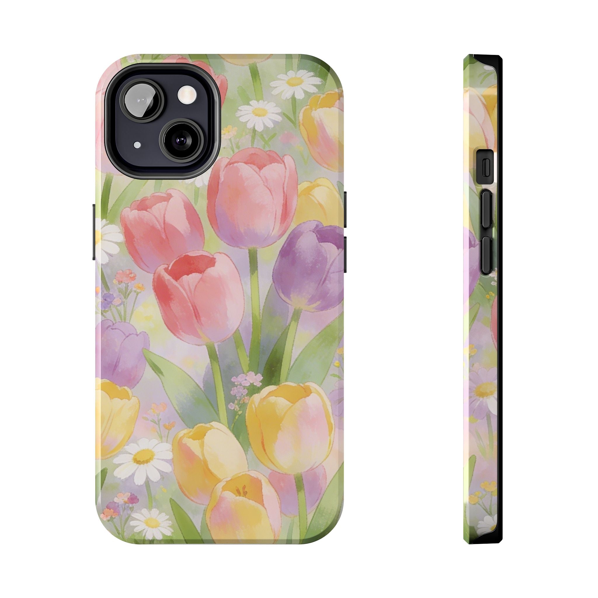 Floral Tulip Tough Phone Case — Pastel Watercolor Flowers Protective Cover