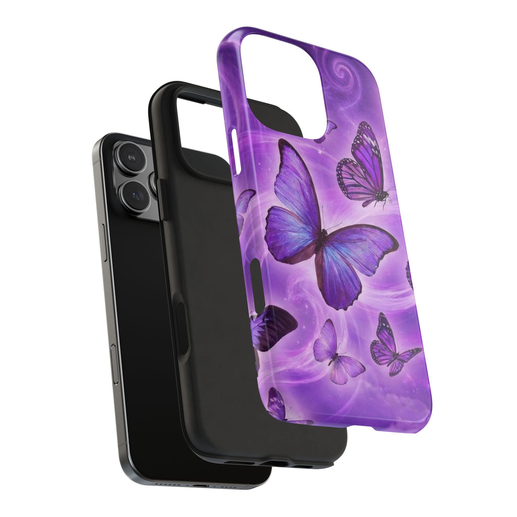 Purple Butterfly Tough Phone Case — Protective iPhone Case with Violet Butterflies
