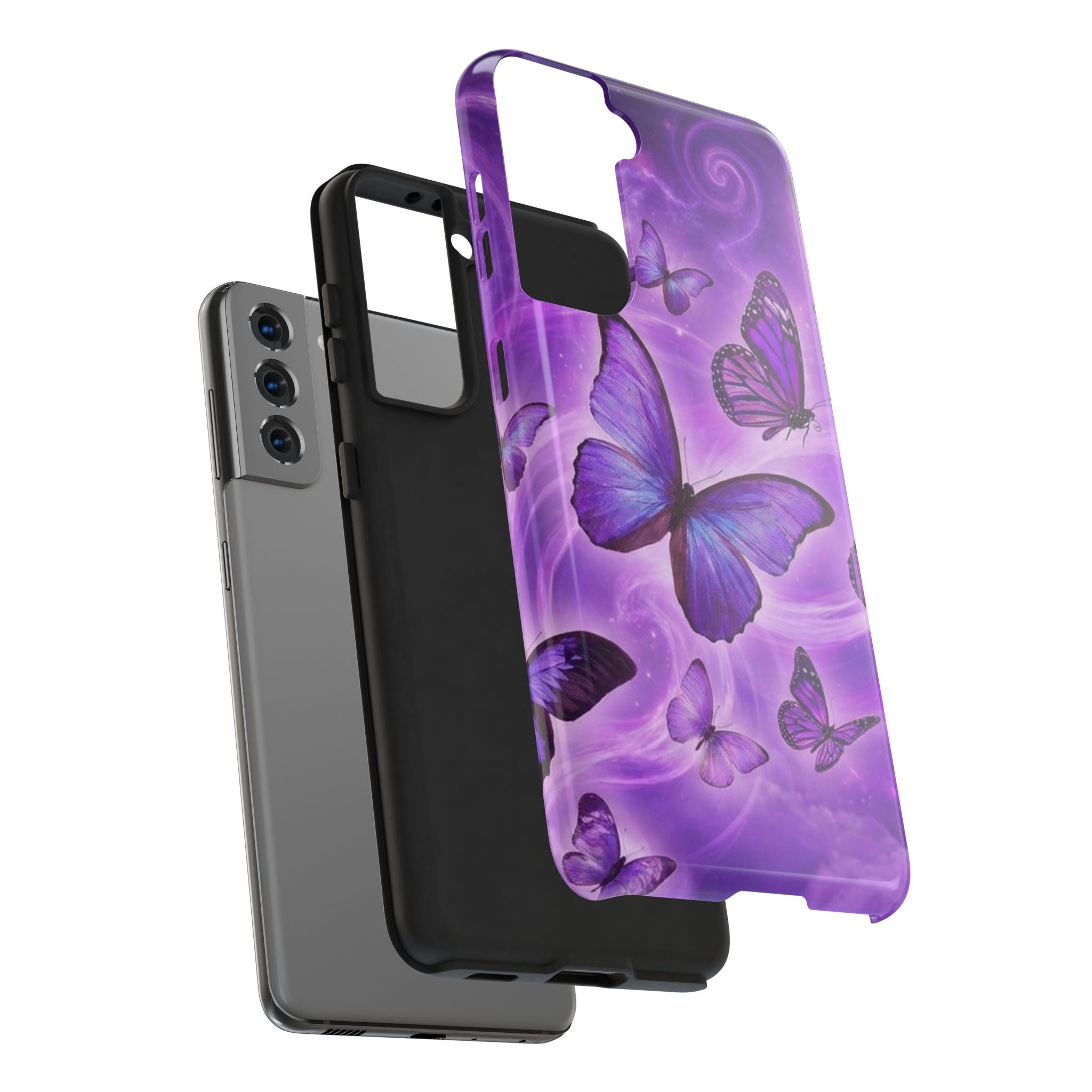 Purple Butterfly Tough Phone Case — Protective iPhone Case with Violet Butterflies