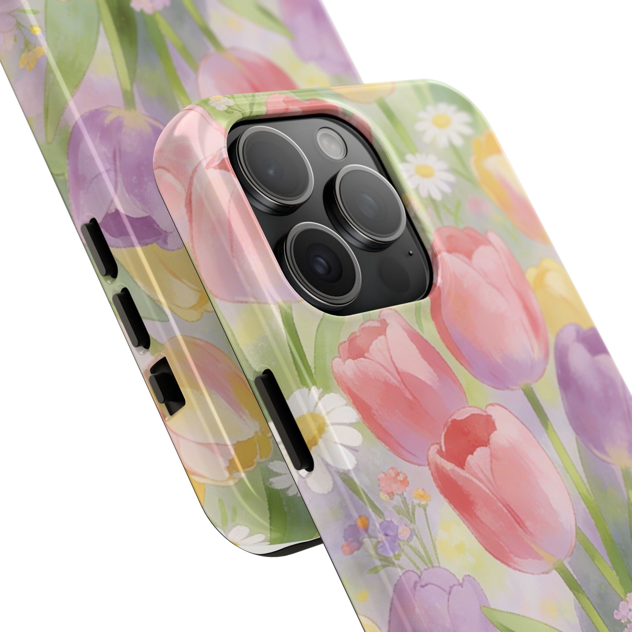 Floral Tulip Tough Phone Case — Pastel Watercolor Flowers Protective Cover