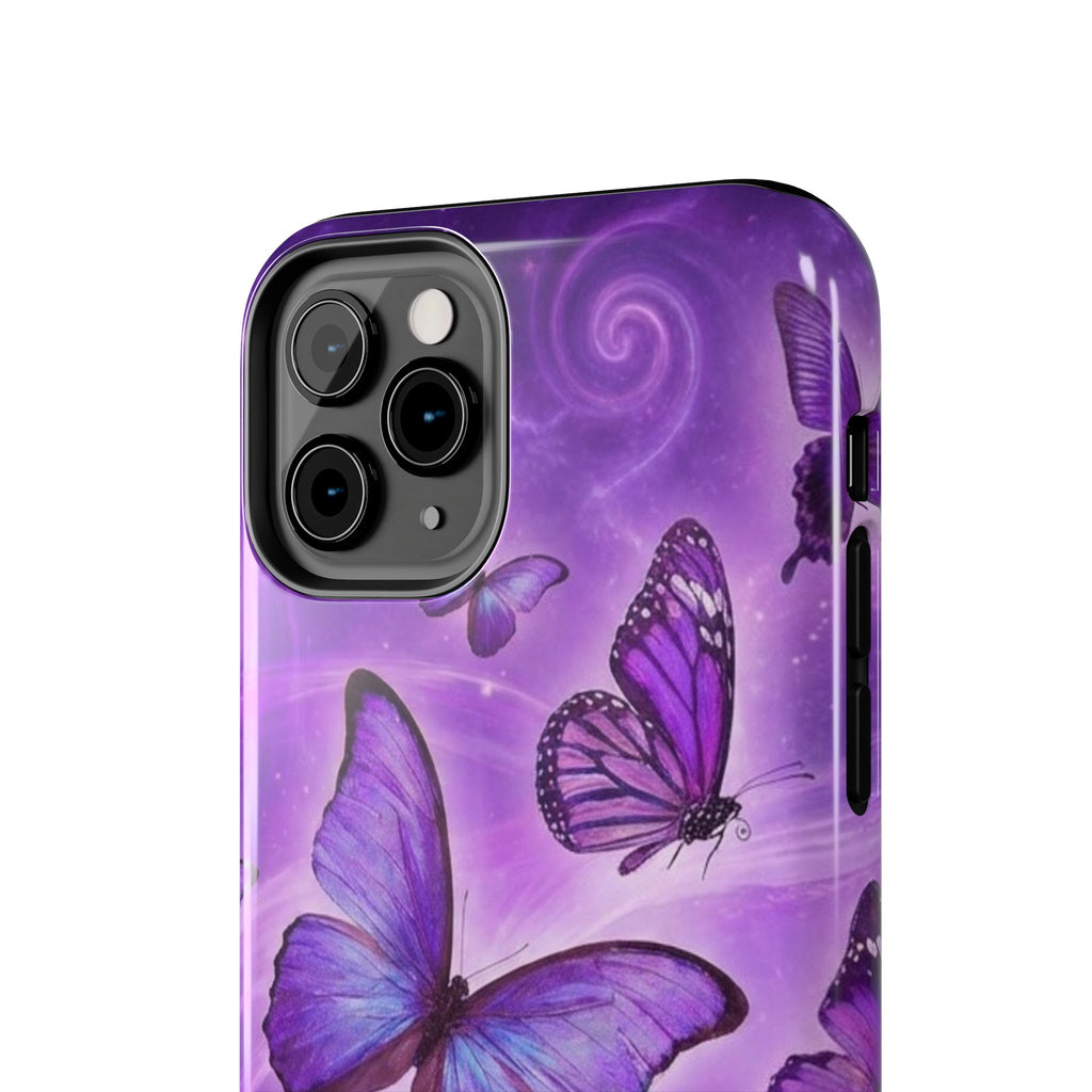Purple Butterfly Tough Phone Case — Protective iPhone Case with Violet Butterflies