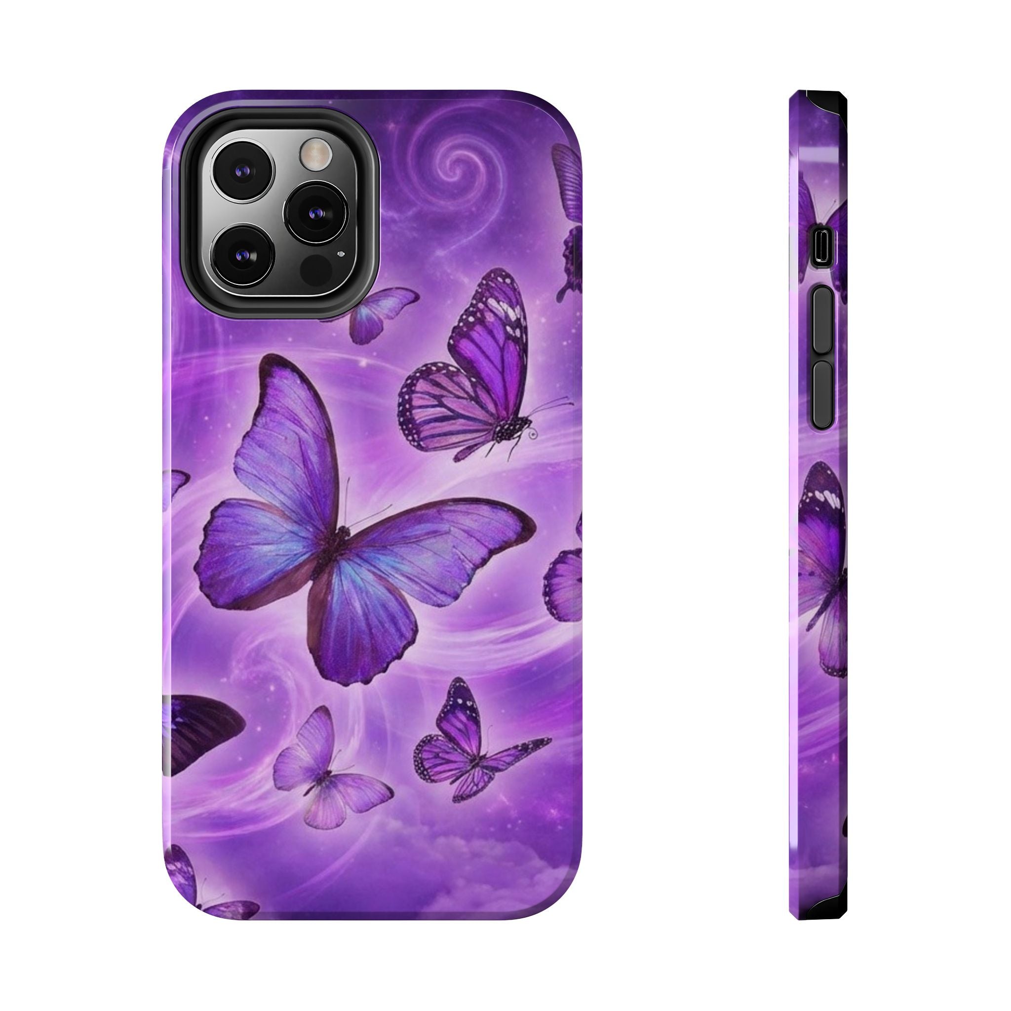 Purple Butterfly Tough Phone Case — Protective iPhone Case with Violet Butterflies