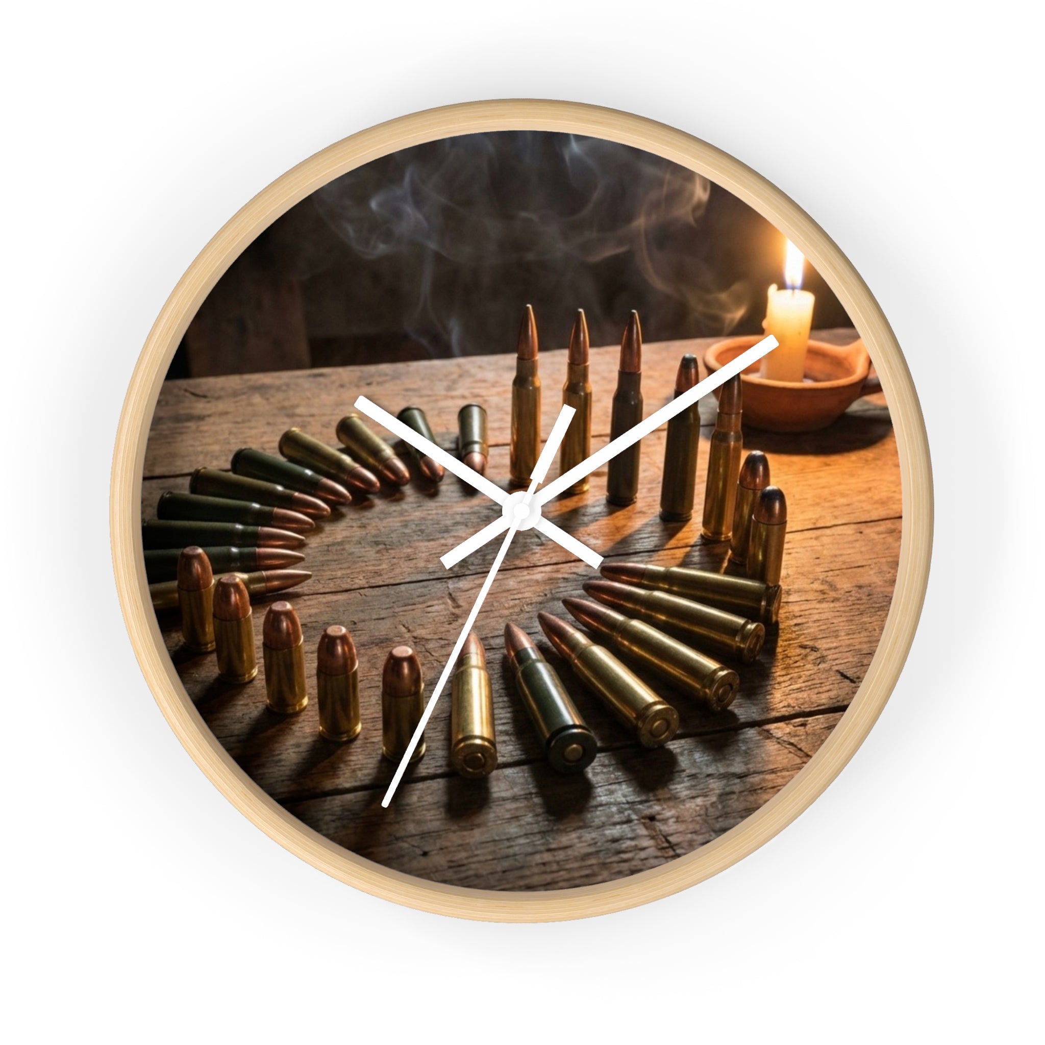 Ammunition Rustic Bullet Wall Clock — Vintage Ammo Decor for Hunters & Gun Enthusiasts