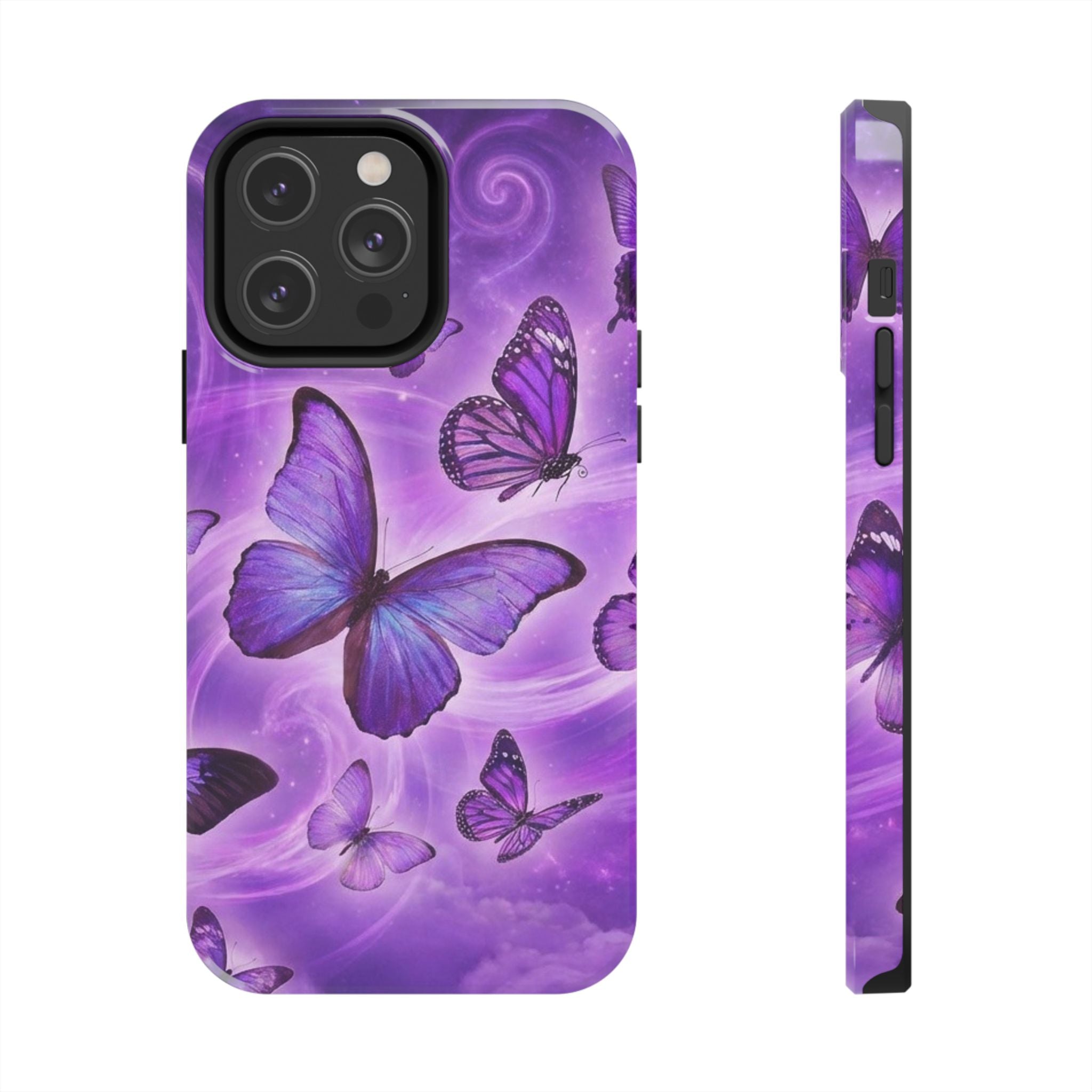 Purple Butterfly Tough Phone Case — Protective iPhone Case with Violet Butterflies