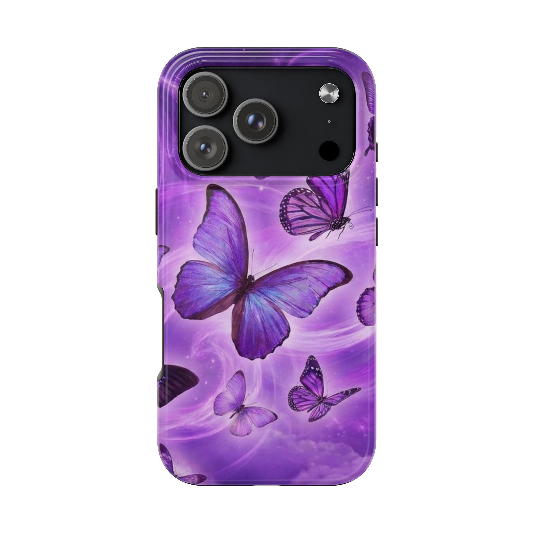 Purple Butterfly Tough Phone Case — Protective iPhone Case with Violet Butterflies