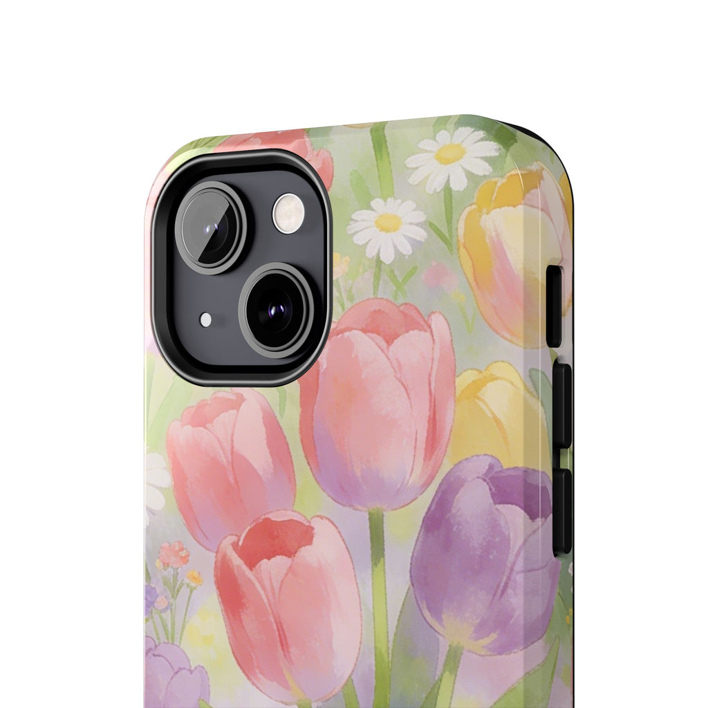 Floral Tulip Tough Phone Case — Pastel Watercolor Flowers Protective Cover