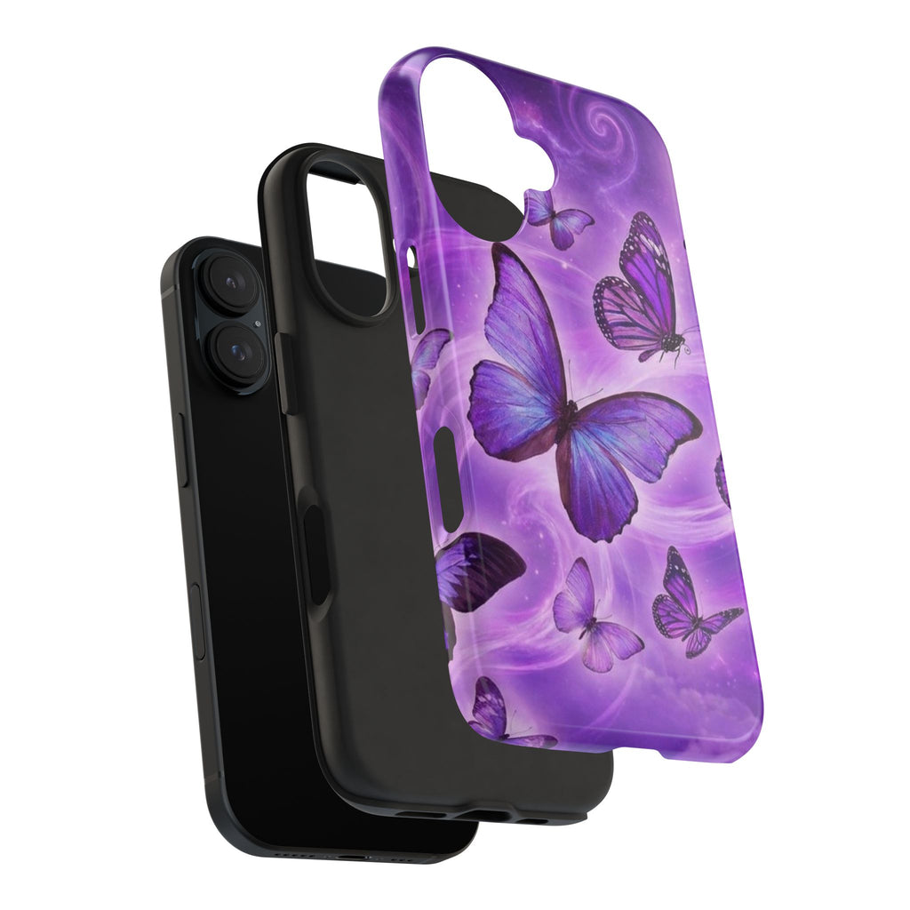 Purple Butterfly Tough Phone Case — Protective iPhone Case with Violet Butterflies