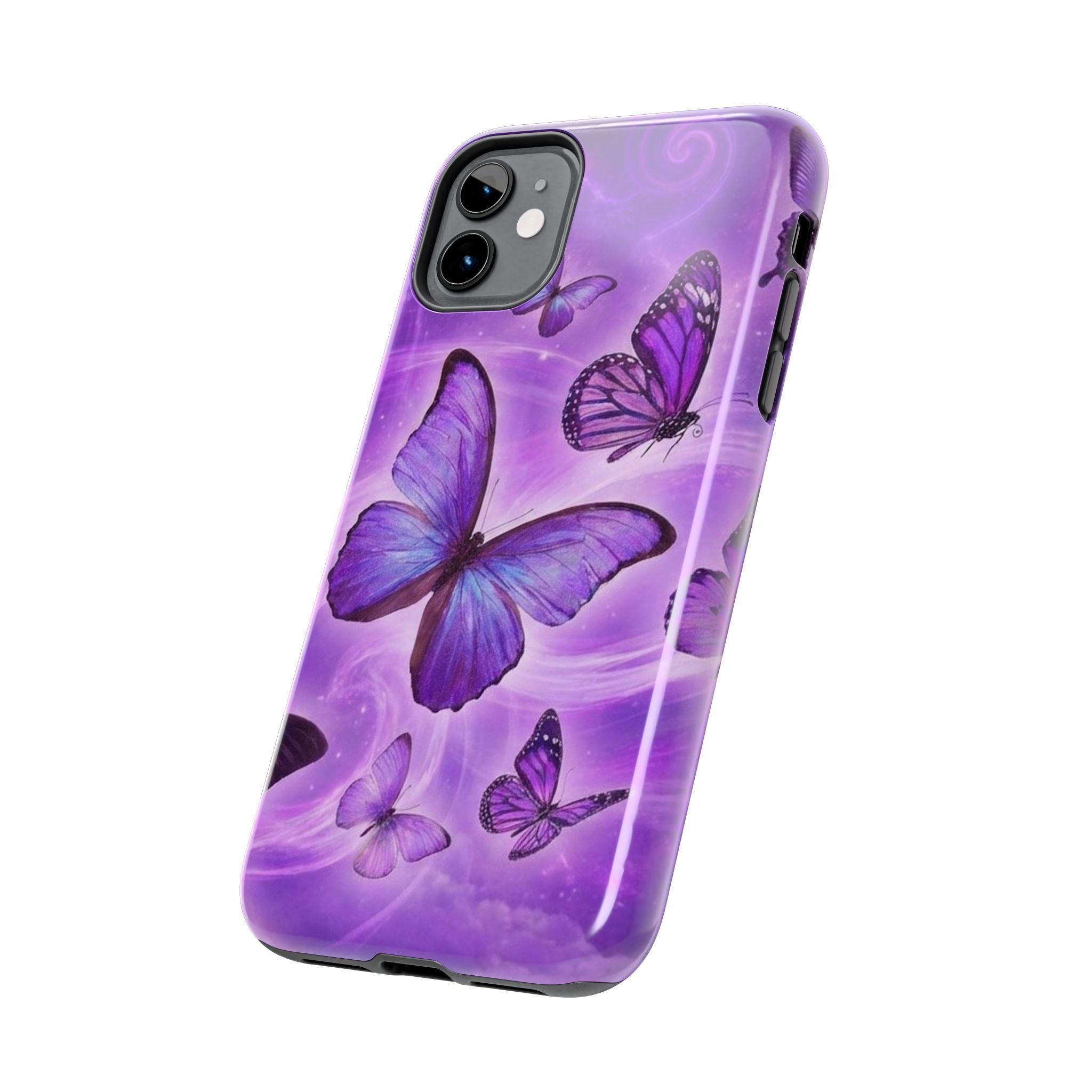 Purple Butterfly Tough Phone Case — Protective iPhone Case with Violet Butterflies