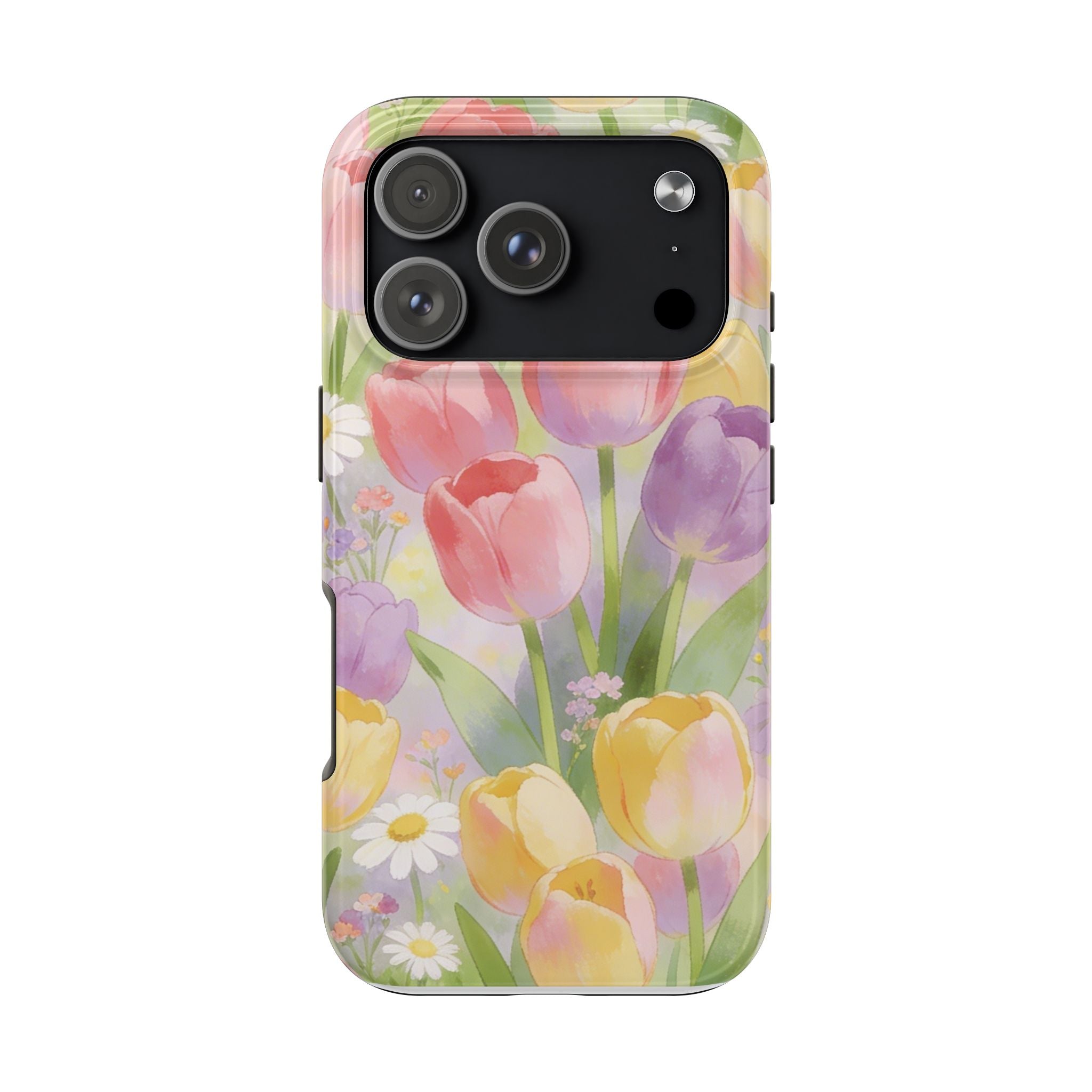 Floral Tulip Tough Phone Case — Pastel Watercolor Flowers Protective Cover