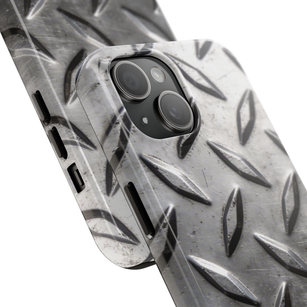 Diamond Plate Tough Phone Case — Industrial Metal Texture Protective Cover