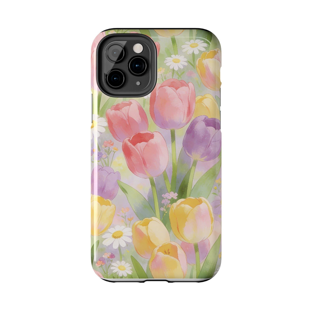 Floral Tulip Tough Phone Case — Pastel Watercolor Flowers Protective Cover