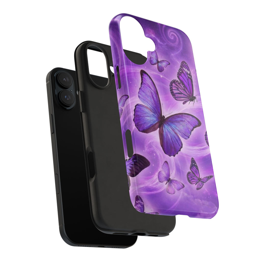 Purple Butterfly Tough Phone Case — Protective iPhone Case with Violet Butterflies