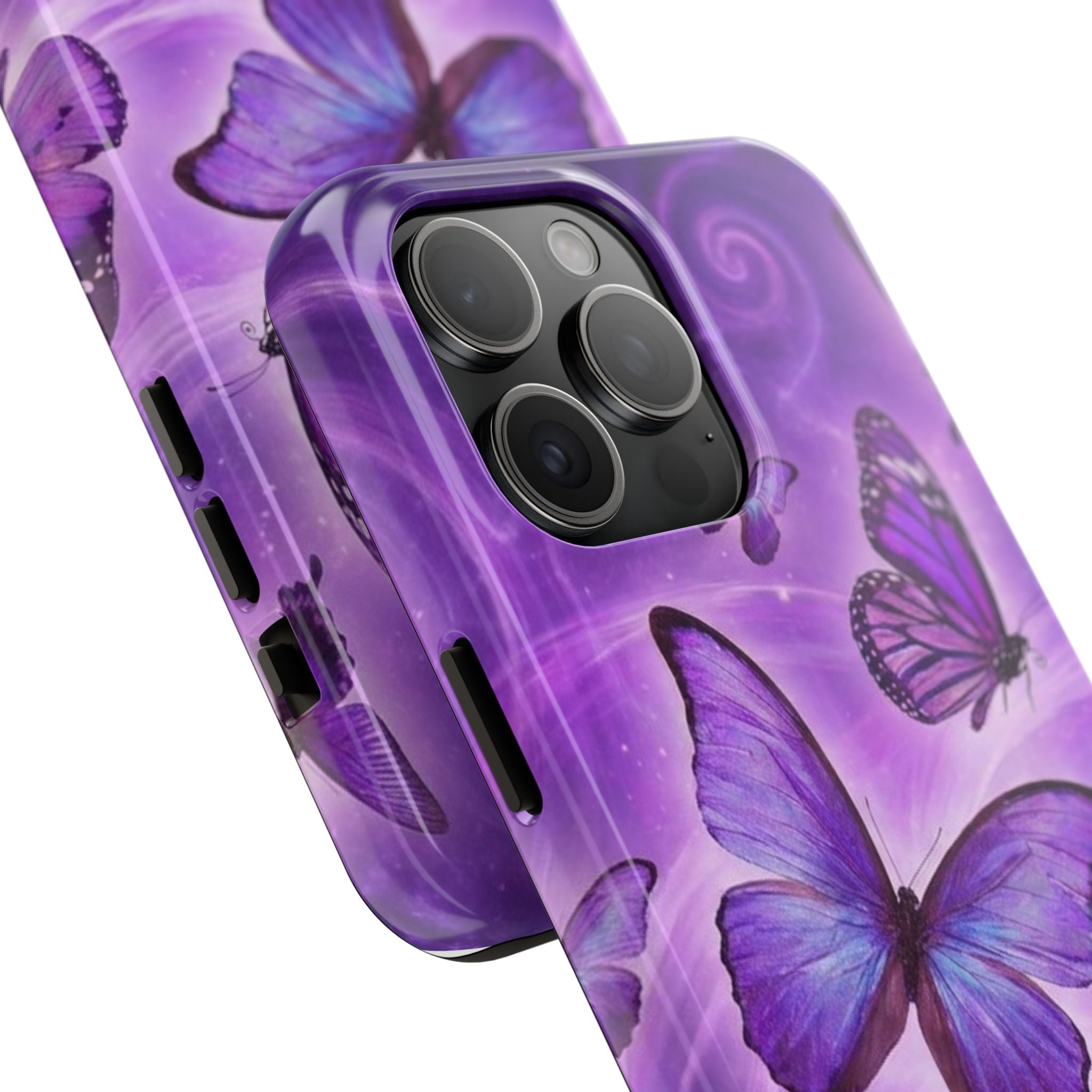 Purple Butterfly Tough Phone Case — Protective iPhone Case with Violet Butterflies