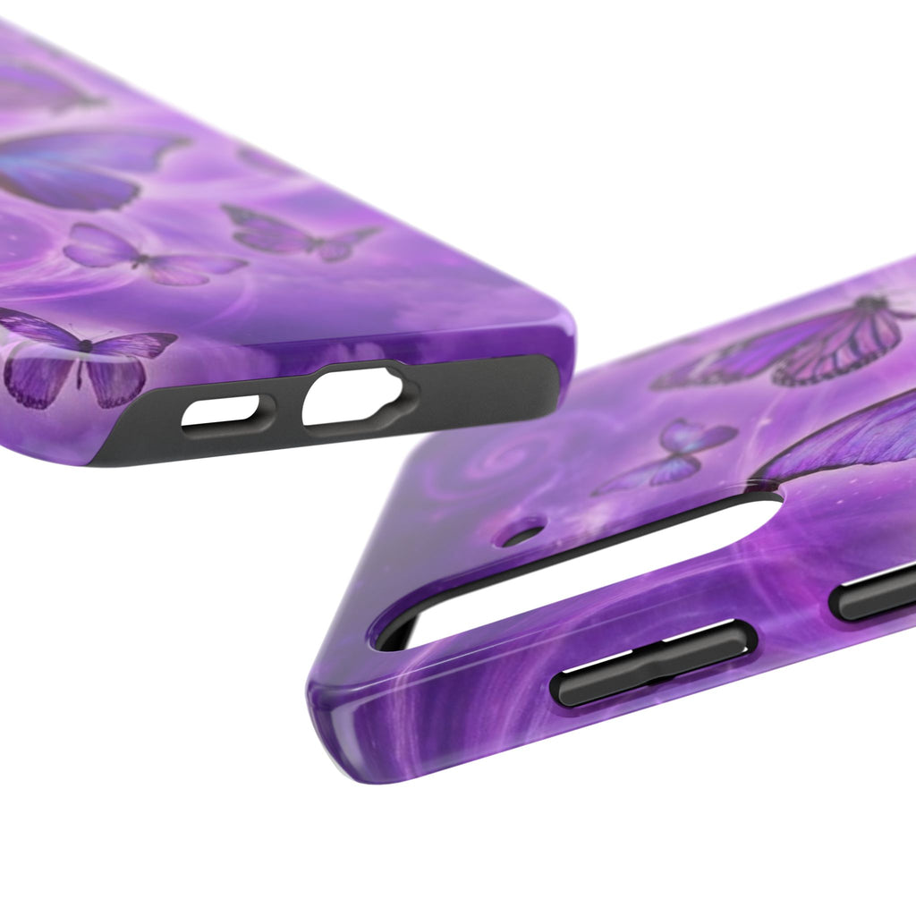 Purple Butterfly Tough Phone Case — Protective iPhone Case with Violet Butterflies