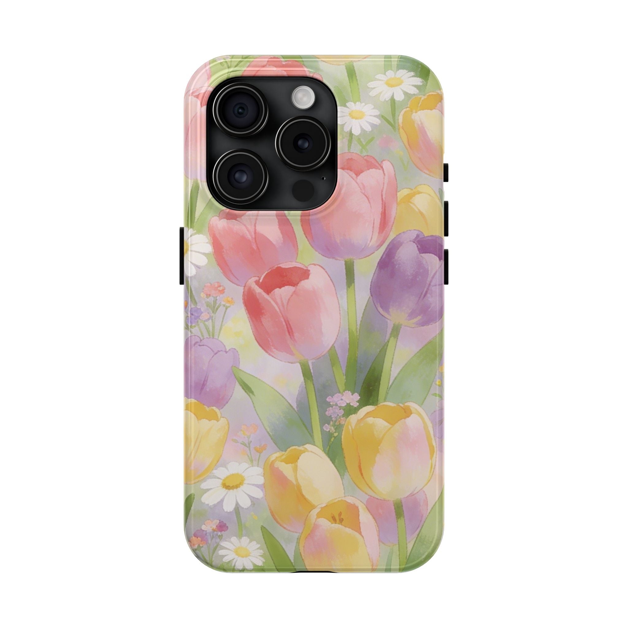 Floral Tulip Tough Phone Case — Pastel Watercolor Flowers Protective Cover