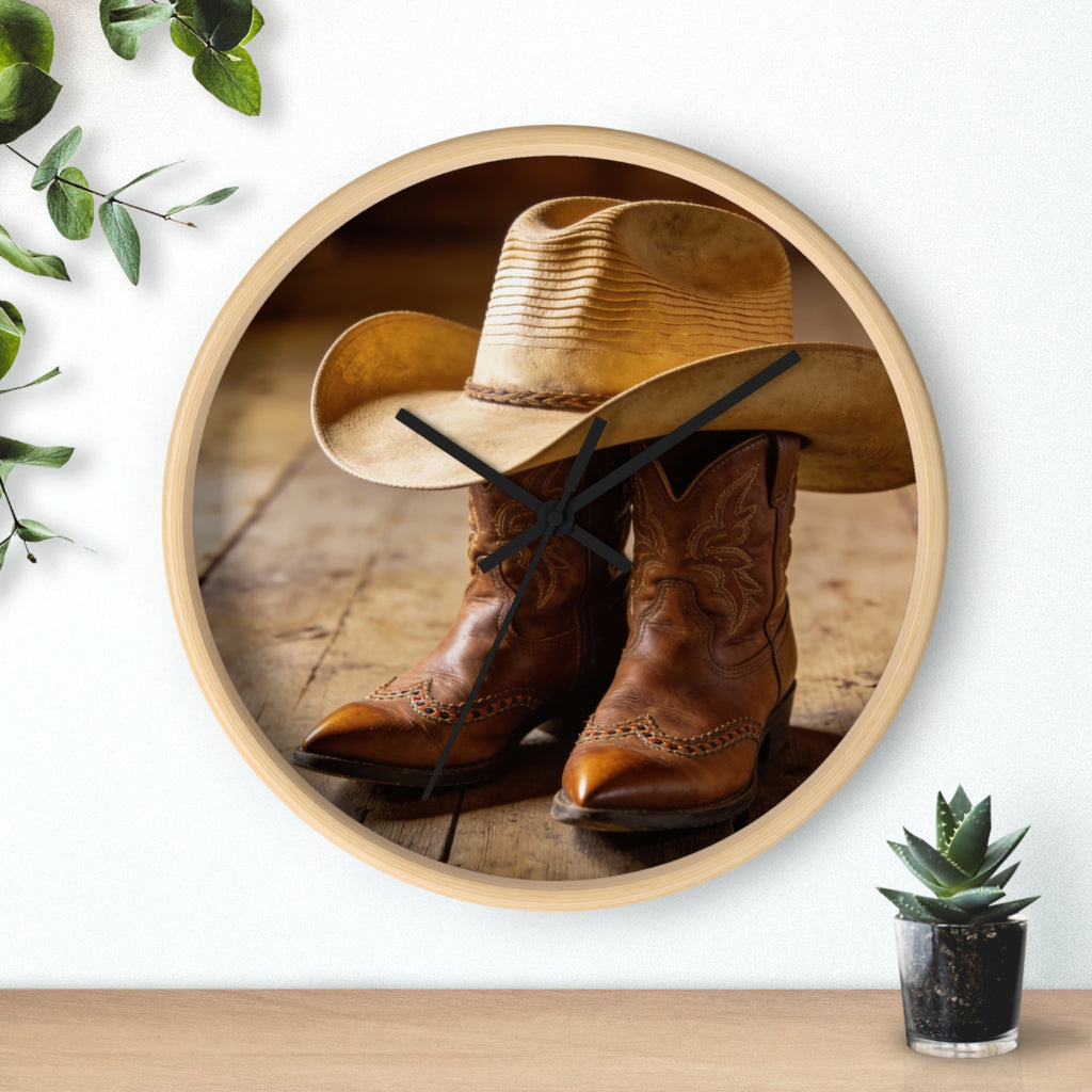 Cowboy Boots & Hat Wall Clock — Rustic Western Home Decor