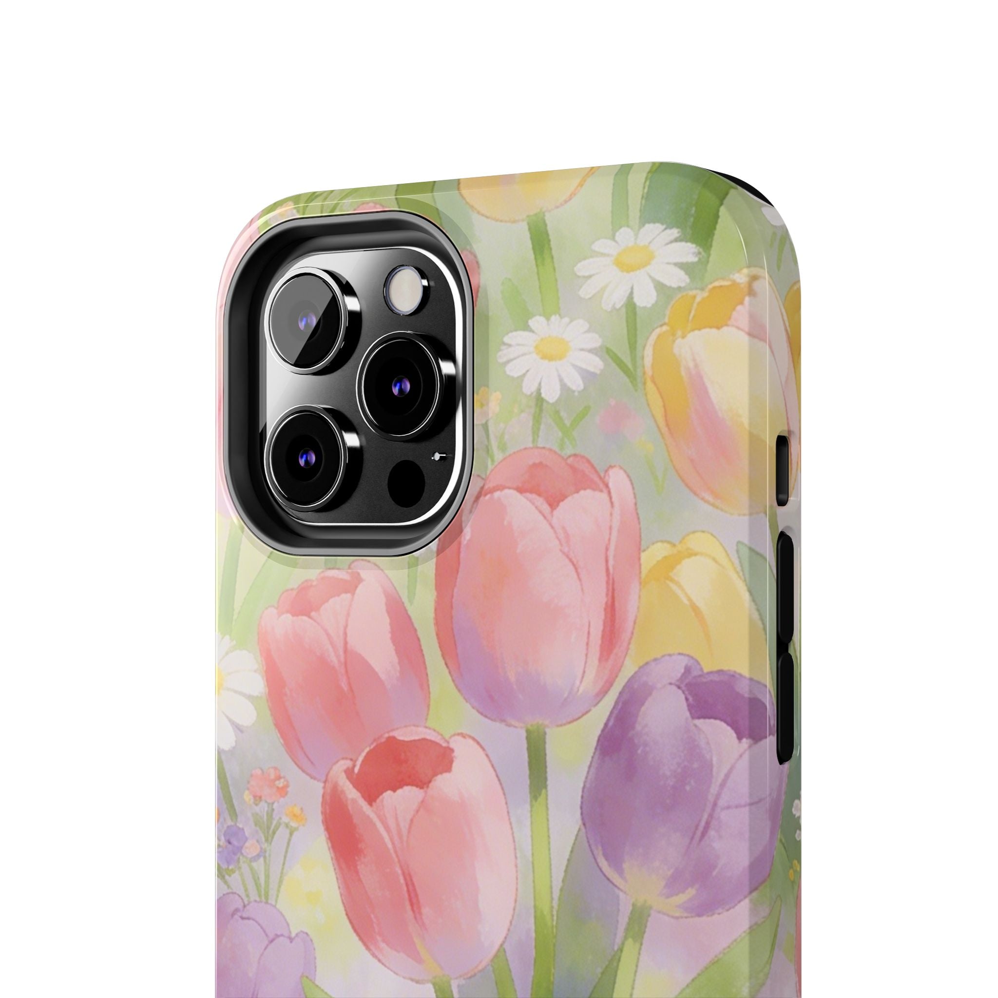 Floral Tulip Tough Phone Case — Pastel Watercolor Flowers Protective Cover