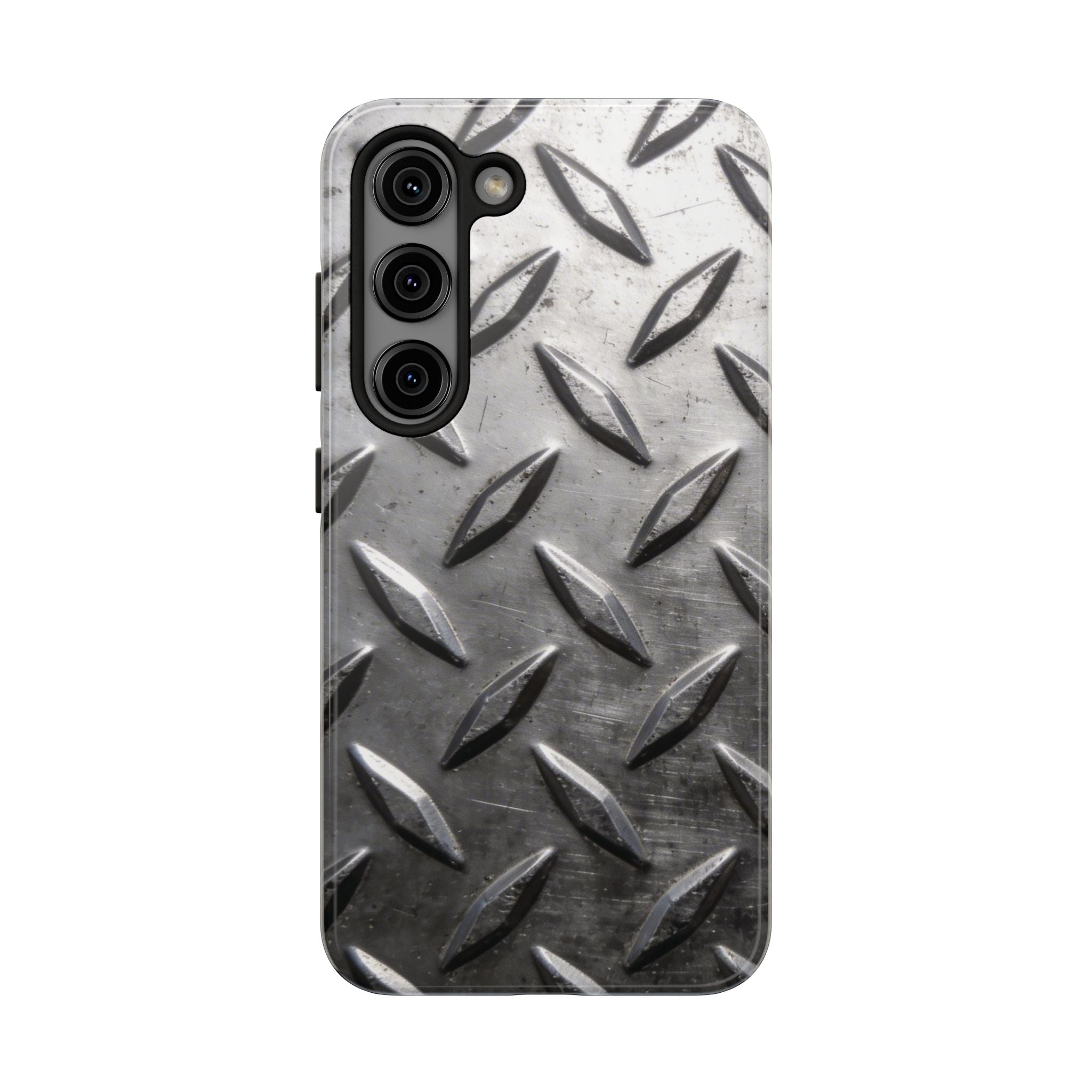 Diamond Plate Tough Phone Case — Industrial Metal Texture Protective Cover
