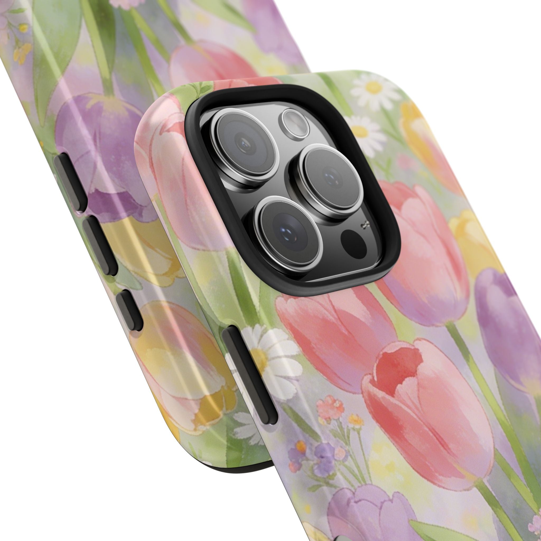 Floral Tulip Tough Phone Case — Pastel Watercolor Flowers Protective Cover