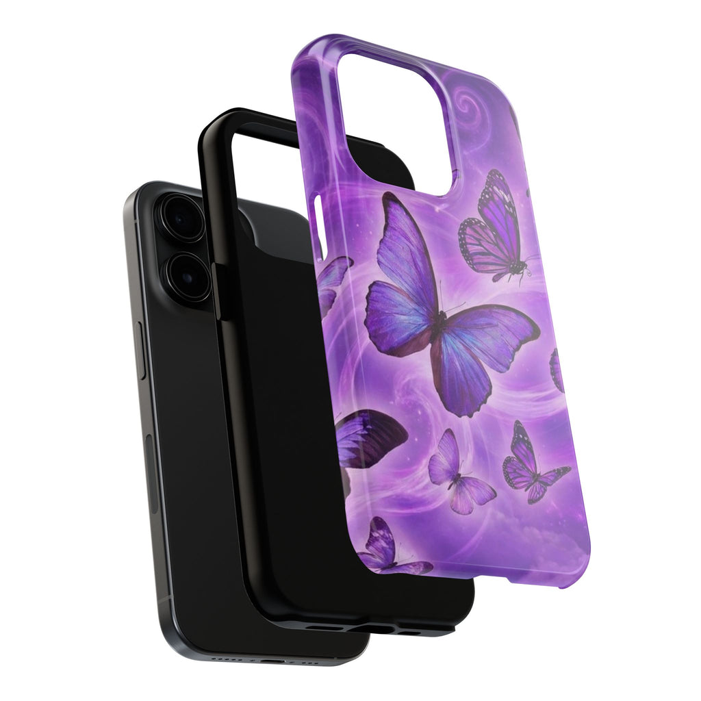 Purple Butterfly Tough Phone Case — Protective iPhone Case with Violet Butterflies
