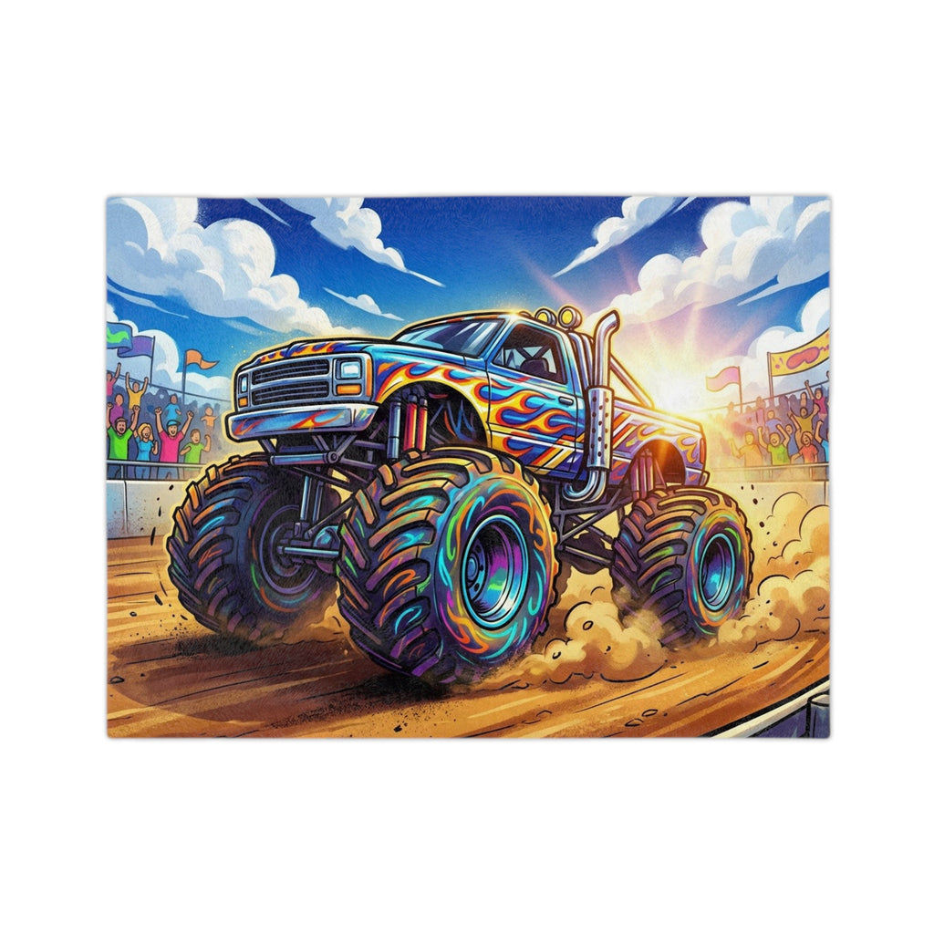 Monster Truck Velveteen Microfiber Blanket — Colorful Racing Crowd Design