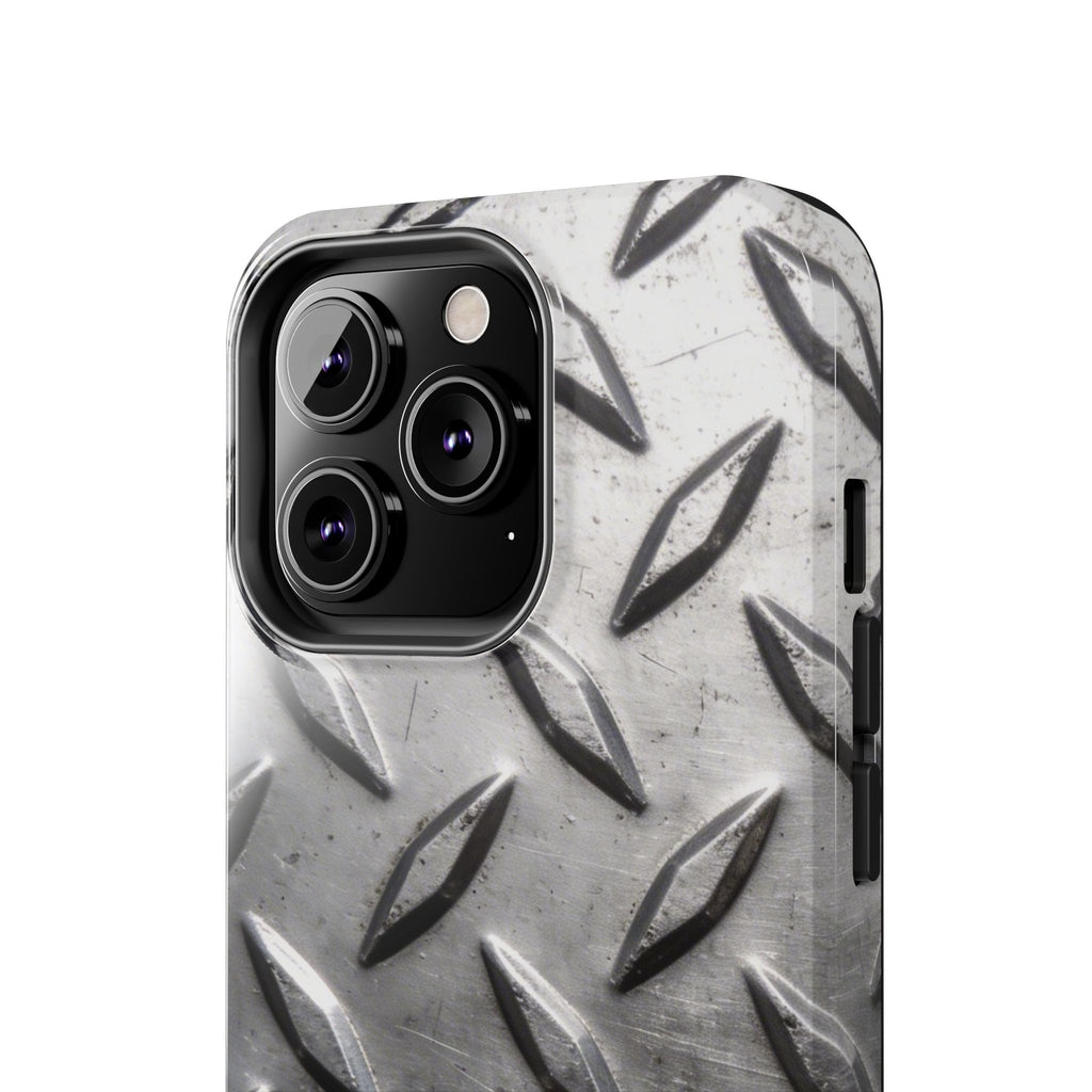 Diamond Plate Tough Phone Case — Industrial Metal Texture Protective Cover